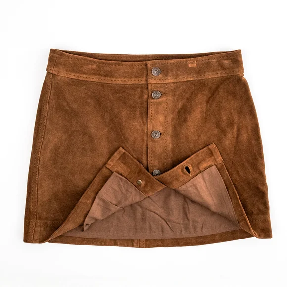 NWT Polo Ralph Lauren Buttoned Suede Mini skirt Brown Suede - Size 2 (XS)